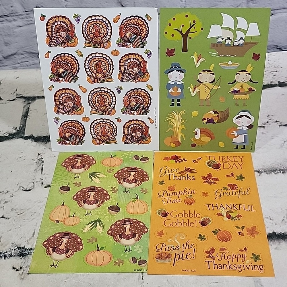 Thanksgiving‎ Scrapbooking Stickers Lot Of 4 Turkeys Words Phrases AGC Hallmark